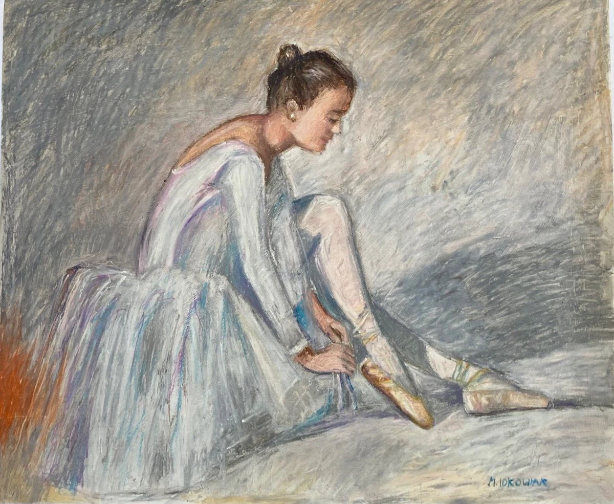 Ballerina Preparing for Dance Original Pastel Portrait Framed