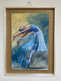 Expressive Ballerina in Blue Original Pastel Dance Portrait Framed